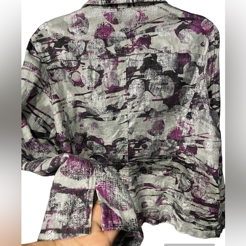 Chicos Women's Size 2 (med) Purple Gray Silver Metallic 100%Linen Jacket Blazer - Picture 12 of 17